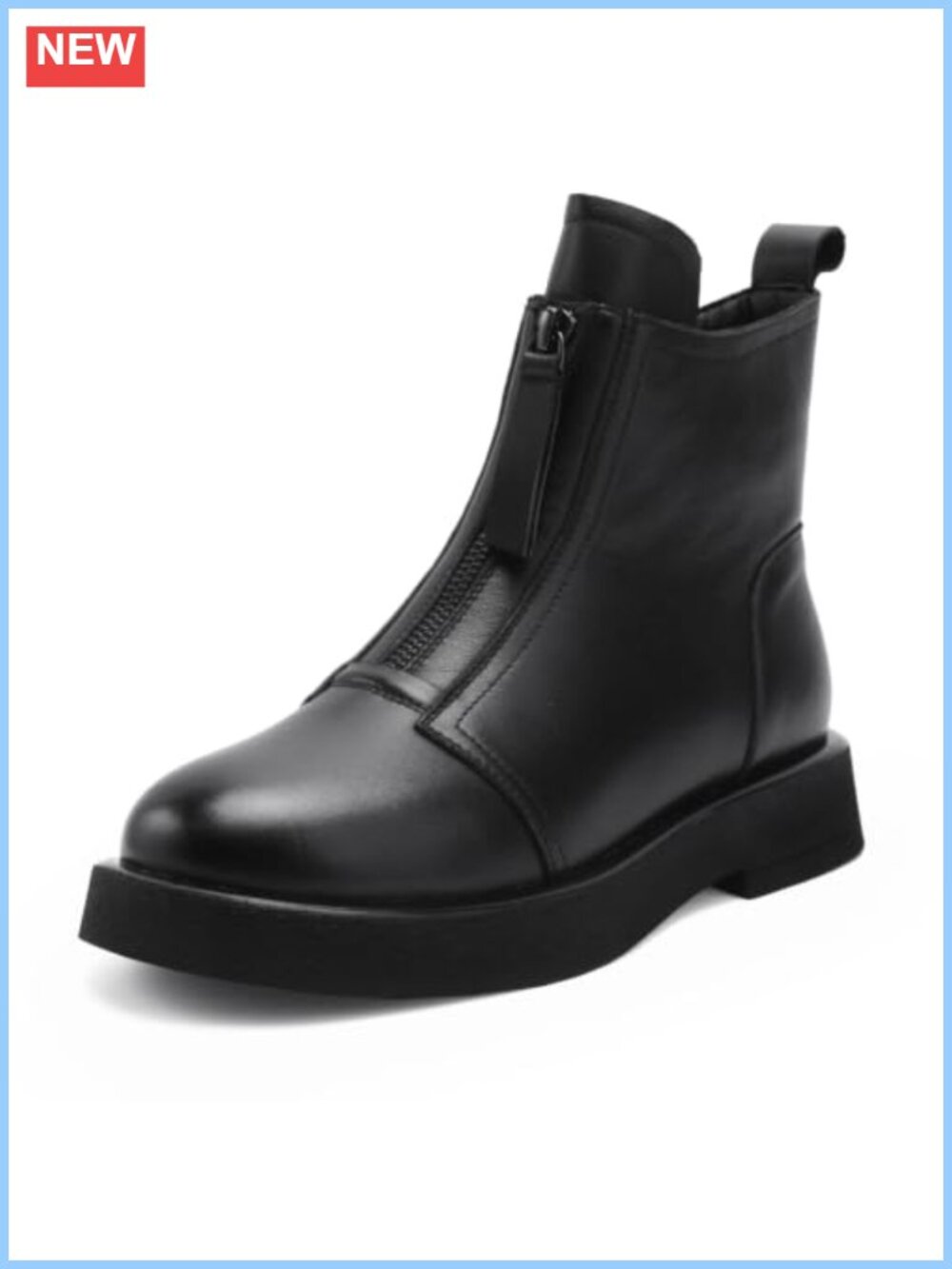 Fleece Lined Leather Ankle Boots Dual Zip Platform Non-Slip
